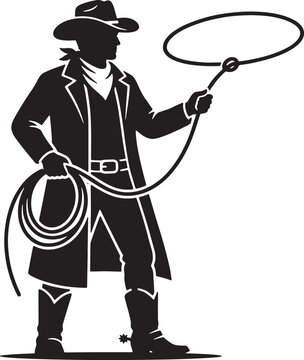 Traditional cowboy roping illustration representing American western heritage for ranching business branding and rodeo event promotional marketing materials