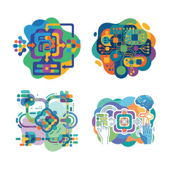 Fototapeta premium Abstract Data Flow Illustrations Set Representing Artificial Intelligence and Neural Networks
