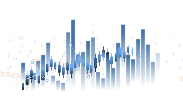 Abstract financial chart with candlesticks and bar graphs animation
