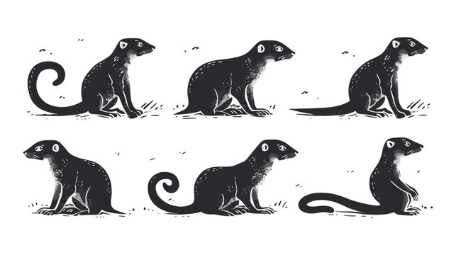 Vintage linocut lemur character set, black and white woodcut animal illustrations, hand-drawn primate vector graphics for nature branding