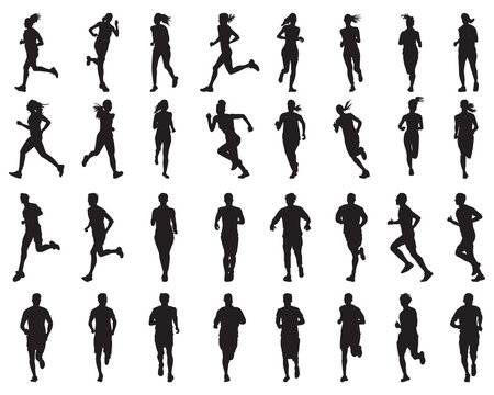 Black silhouettes of runners