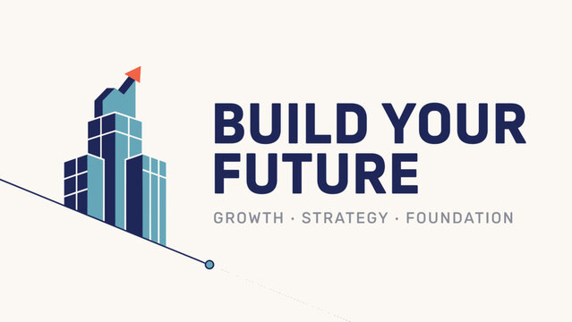 Geometric building icon with career campaign headline &ndash; Perfect for construction management, financial planning, or city planning.