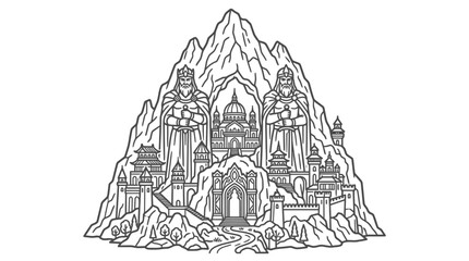 Fantasy Castle on Mountain Peak Illustration. © Jakun