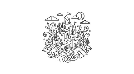 Fantasy Castle with Swirling Lines. © Jakun