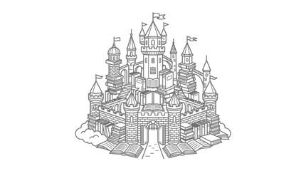 Fantasy Medieval Castle Architecture Drawing. © Jakun