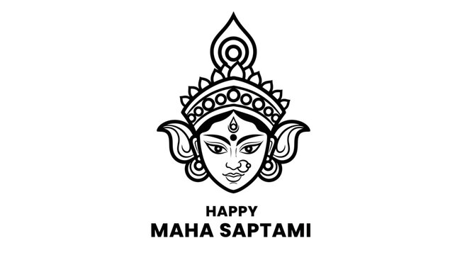 Line art illustration of Goddess Durga for Maha Saptami festival.