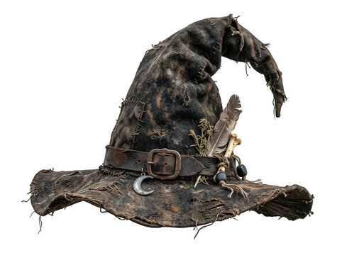 Tattered old witch hat isolated on transparent background