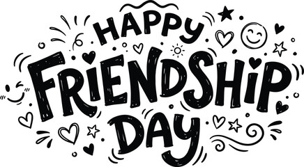 Happy friendship day hand lettered typography with decorative elements for celebrations © FARIYA