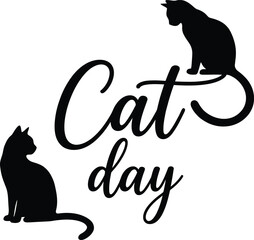 Cat day typography design with silhouette felines modern minimalist vector illustration © FARIYA