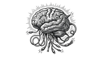 Fototapeta premium Mechanical Brain with Wires and Gears Symbolizing Artificial Intelligence and Technology