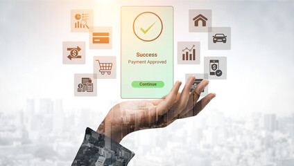 Digital Financial Payment Confirmation with Successful Status Displayed on Smartphone Screen and...