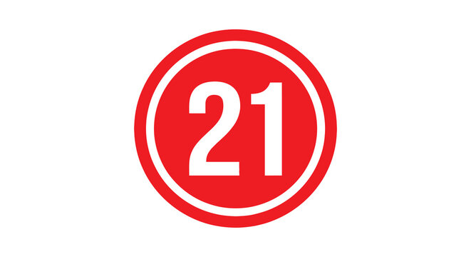 Red circular sign with number twenty one flat vector illustration on white background