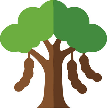 Tamarind Tree with Pods Flat Icon Illustration