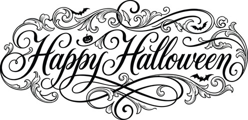 Elegant helloween calligraphy decorative 'happy helloween' typography with bats and pumpkin © MD KAIUME
