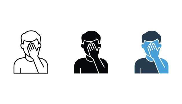 Man covering face icon vector graphic illustrating regret or shame gesture
