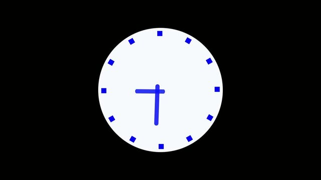 "Modern clock animation with glowing circular dial, smooth rotating hour, minute and second hands..