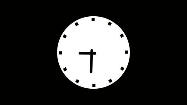 "Modern clock animation with glowing circular dial, smooth rotating hour, minute and second hands..