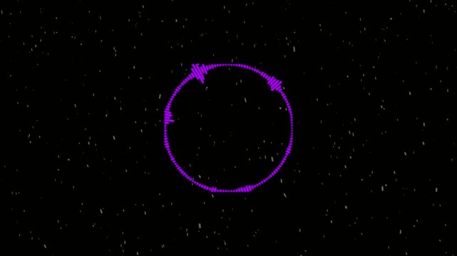 Futuristic round audio spectrum visualizer animation, circular music equalizer surrounding a central glowing core, dynamic sound-reactive bars pulsing smoothly to music rhythm, clean dark background,