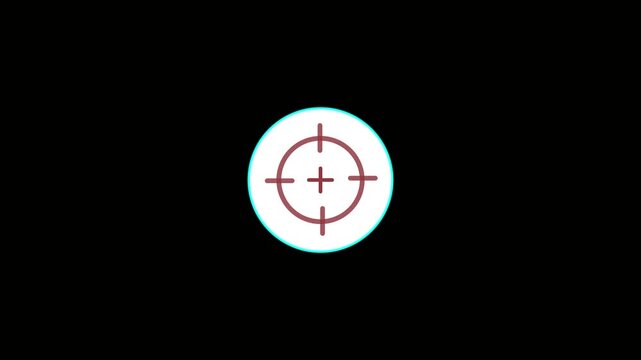 Futuristic target icon animation, rotating crosshair HUD interface, concentric circles smoothly expanding and contracting,