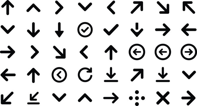 Set of black arrow icons and navigation symbols for interface design