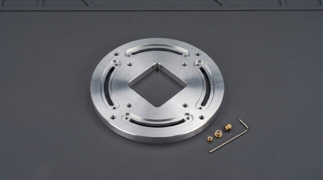High Angle View of Circular Steel Photodiode Alignment Mount Plate