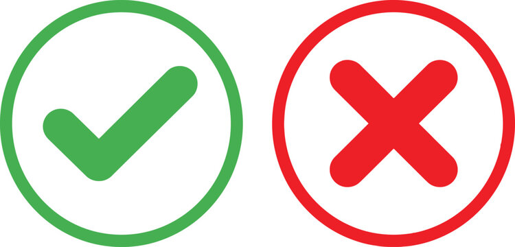 Green check mark and red cross mark symbols for choice and survey