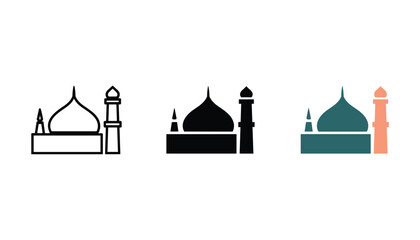 Mosque dome and minaret outline black silhouette and teal coral vector graphic icon representing islam © TARU STOCKPLC