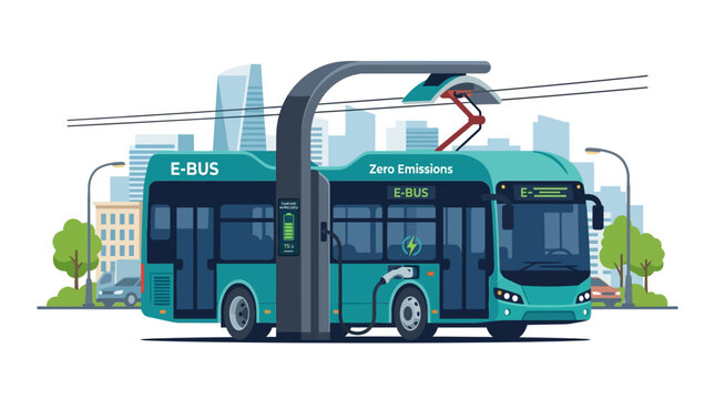Electric Bus Charging Station in Modern City with Zero Emissions