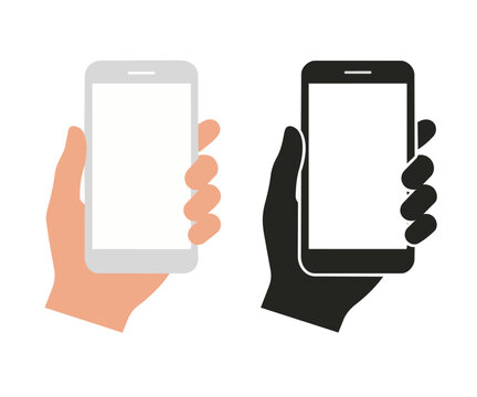 Hand holding smartphone icon, color and black monochrome, vector file