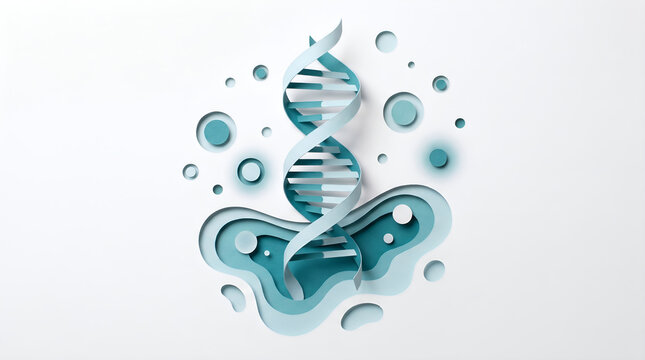 3D Papercraft DNA Double Helix Illustration, Modern Medical Genetics, Biology and Biotechnology Concept Background