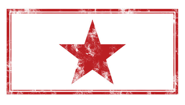 Grunge style red star stamp with a distressed texture enclosed in a double border frame on a plain white background.