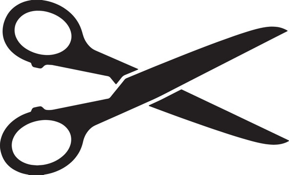 Scissors icon illustration, simple black vector for cutting and craft activities.