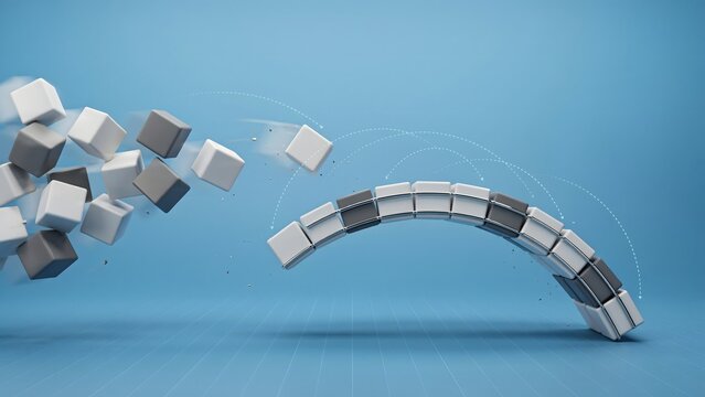 Self-assembling geometric block bridge &ndash; Great for software architecture or logistics planning.