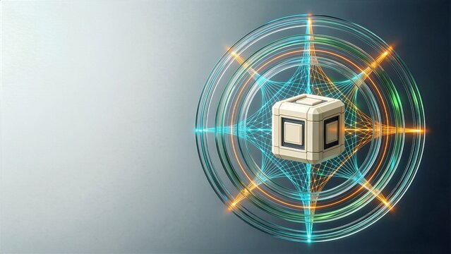 Multi-Layered Cloud Defense and Cybersecurity Concept with 3D Glassmorphic Security Mandala, Modular Data Core and Copy Space