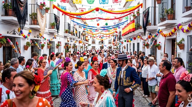 cultural celebrations, a vibrant spanish festival featuring bullfighting elements and rich decorations