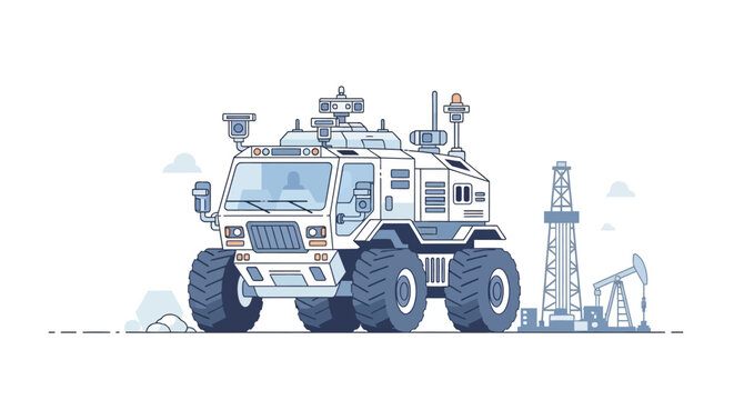 Autonomous Exploration Vehicle at Oil Drilling Site, Futuristic Technology