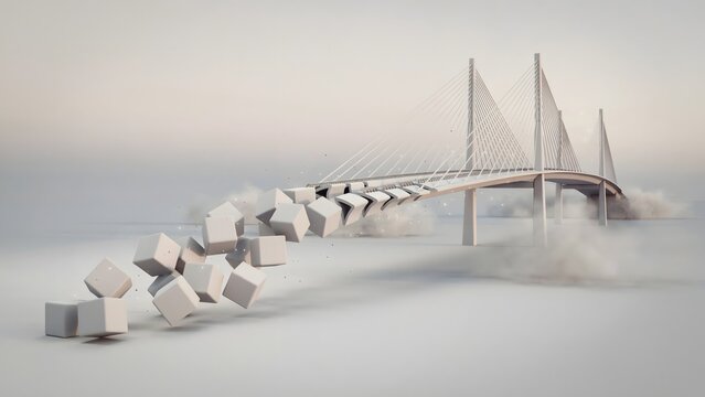 White cubes evolving into a bridge &ndash; Ideal for digital transformation journey or change management.
