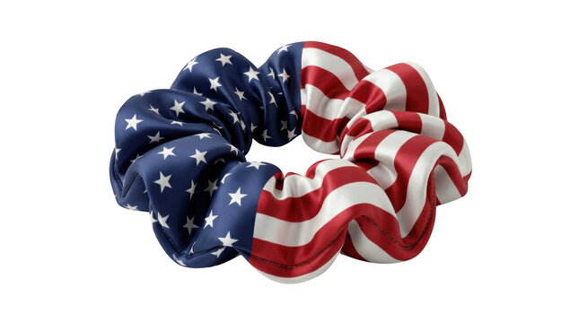American flag scrunchie on transparent background, USA patriotic hair accessory, Ai generated