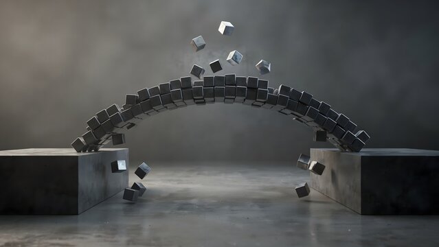 Bold graphite cube bridge between platforms &ndash; Ideal for cross-platform integration or stability.