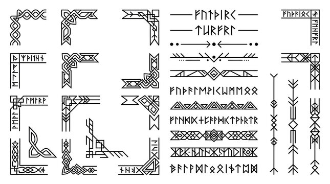 Nordic Rune Ornaments and Geometric Borders for Design