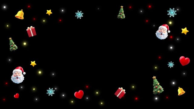 Floating Christmas decorations on black background