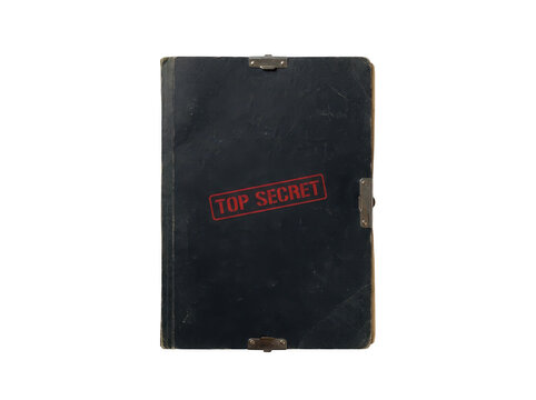 Old black document folder with top secret stamp isolated on transparent background