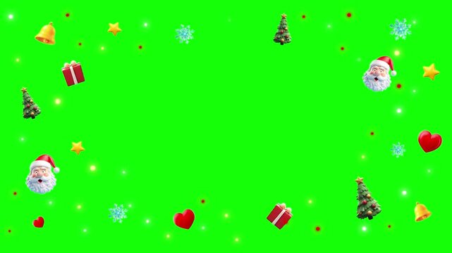 Christmas elements floating on green screen background