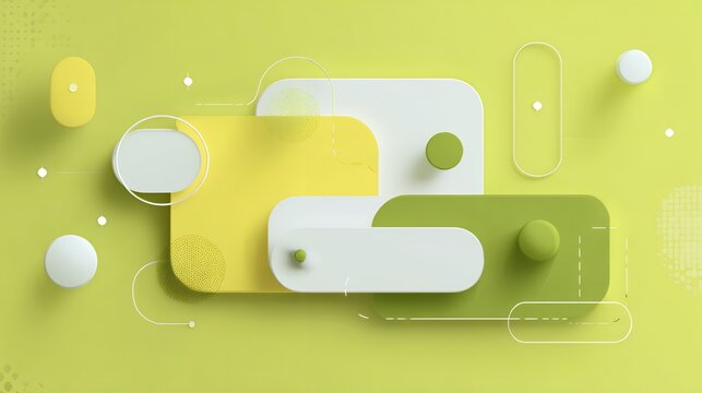 3D Modern Abstract Geometric Composition with Rounded Rectangles and Dots on Light Green Background