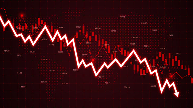 Stock market losses and bankruptcy with descending trading graph and downward arrows showing financial crisis, economic recession, and investment decline