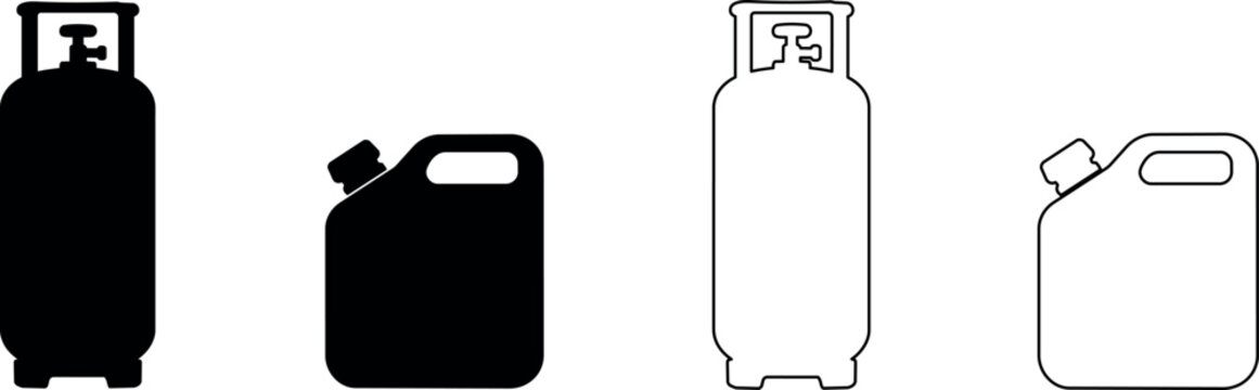 Set of black and white icons representing gas cylinders and fuel canisters