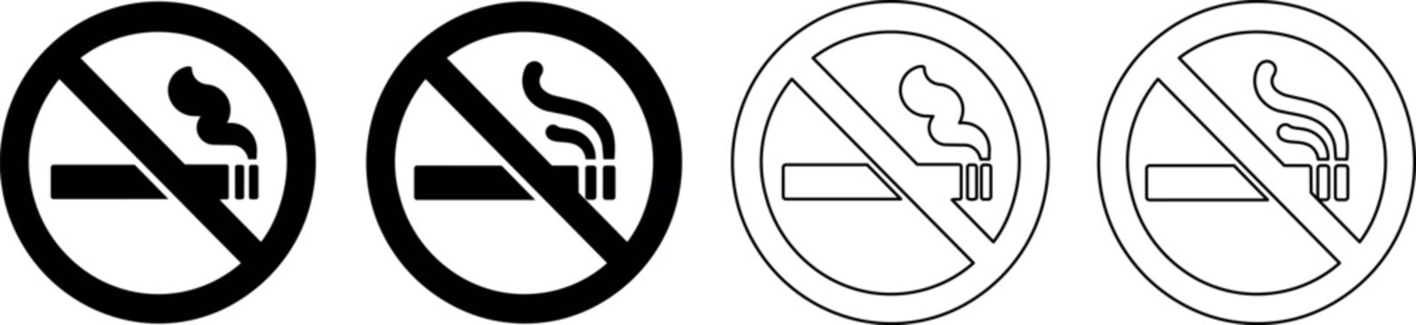 Collection of no smoking signs in solid and outline styles