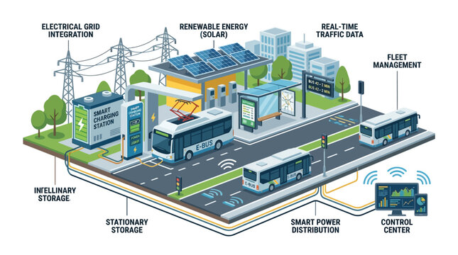 Smart City Transportation: Electric Buses, Solar Power, and Intelligent Grid