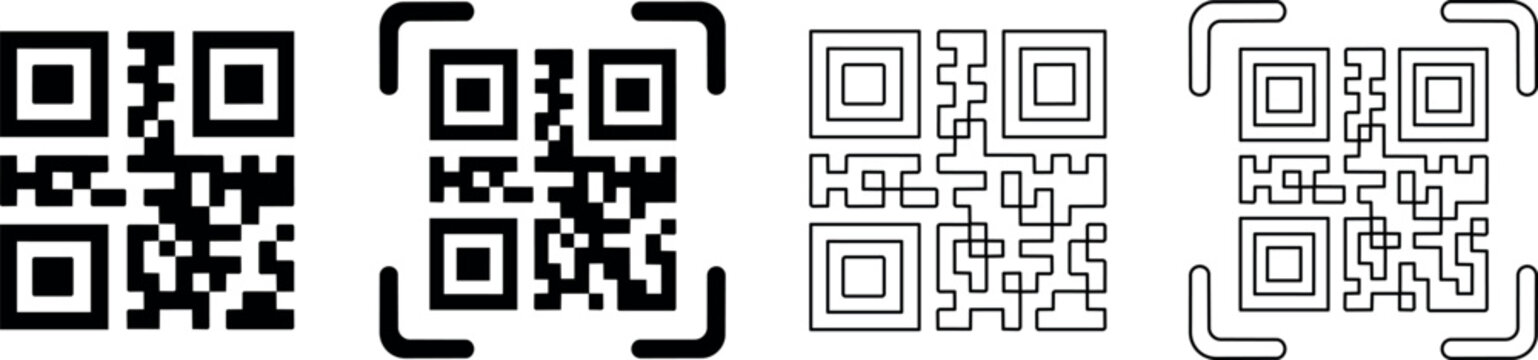 Four different styles of QR codes displayed side-by-side on a white background