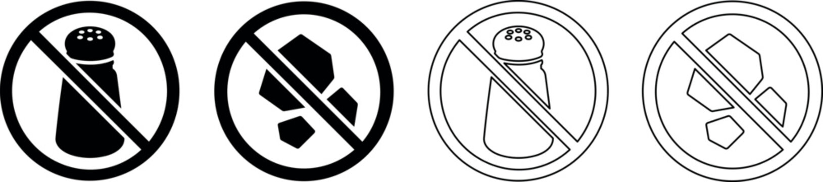 No salt and no rock salt signs in black and white outline and solid fill